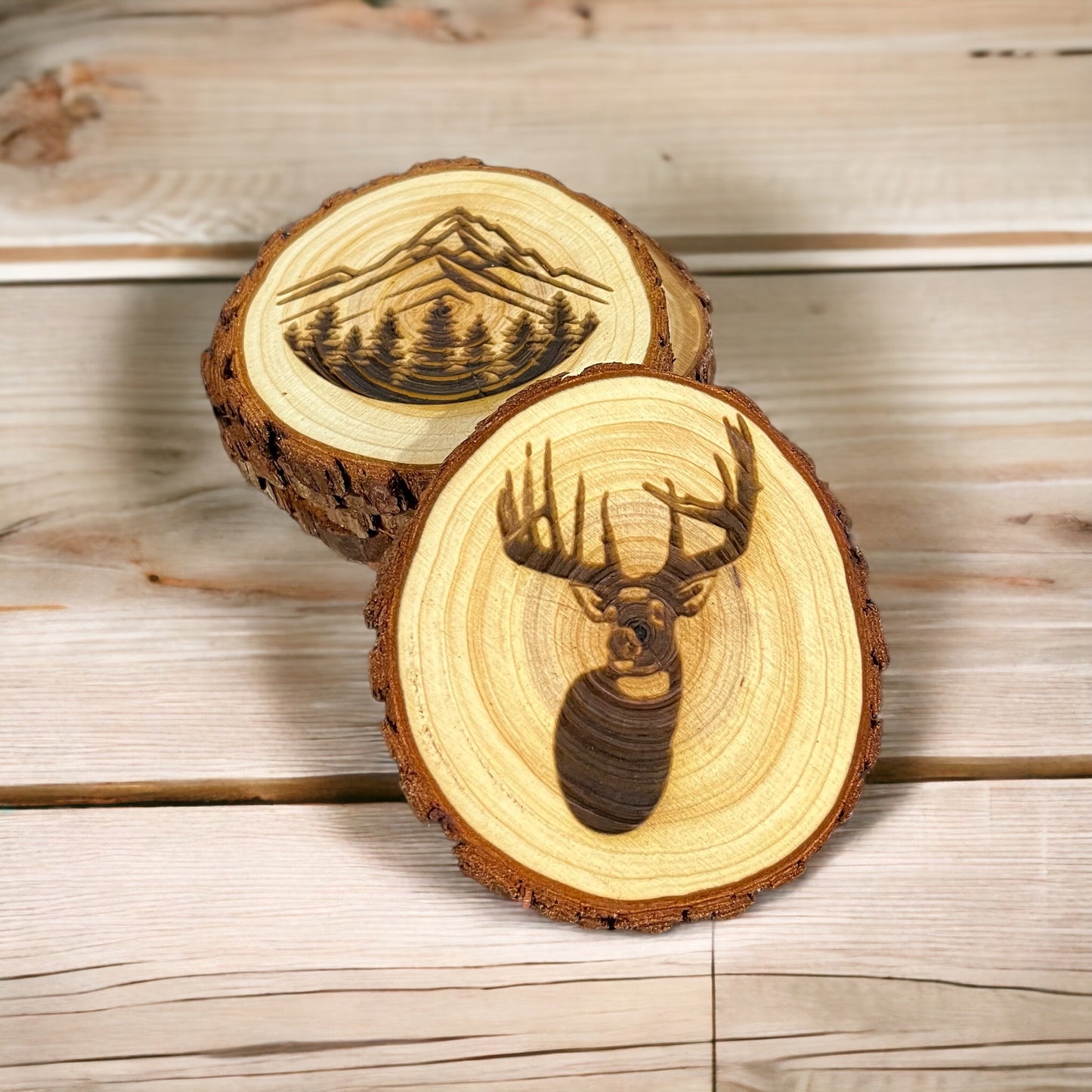 Laser-Engraved Natural Wood Christmas Ornaments