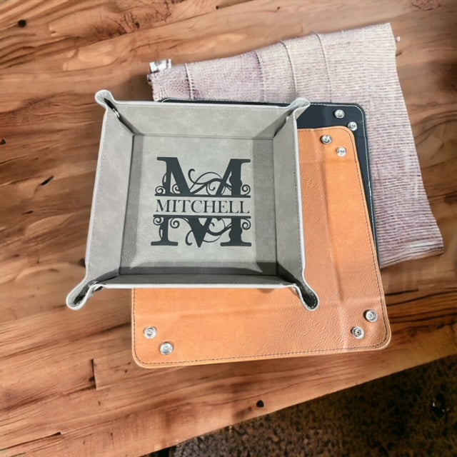 Custom Laser-Engraved Leather Folding Dump Tray
