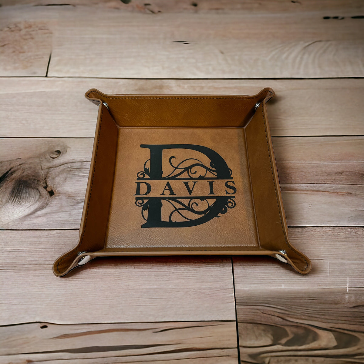 Custom Laser-Engraved Leather Folding Dump Tray