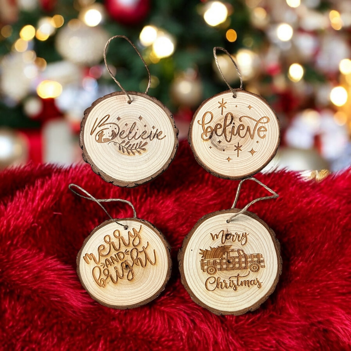 Laser-Engraved Natural Wood Christmas Ornaments
